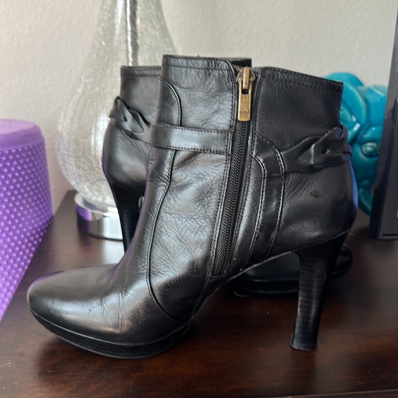 Banana Republic Sophie Black Leather High Heel Booties w/Braided Buckle Strap - Picture 2 of 13